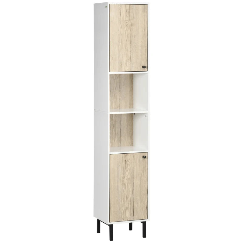 Columna de baño Soito en blanco y roble en un baño moderno