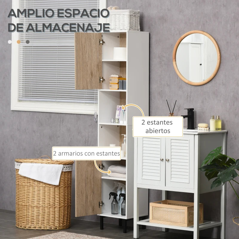 Los 2 estantes abiertos de la columna de baño Soito con toallas