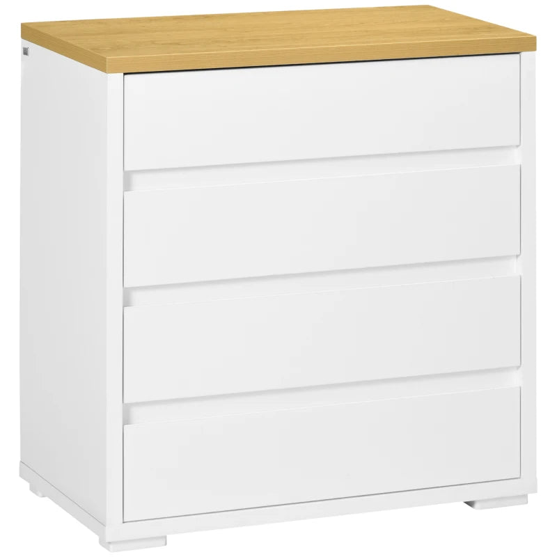 Cómoda de 4 cajones en blanco y madera natural para dormitorio