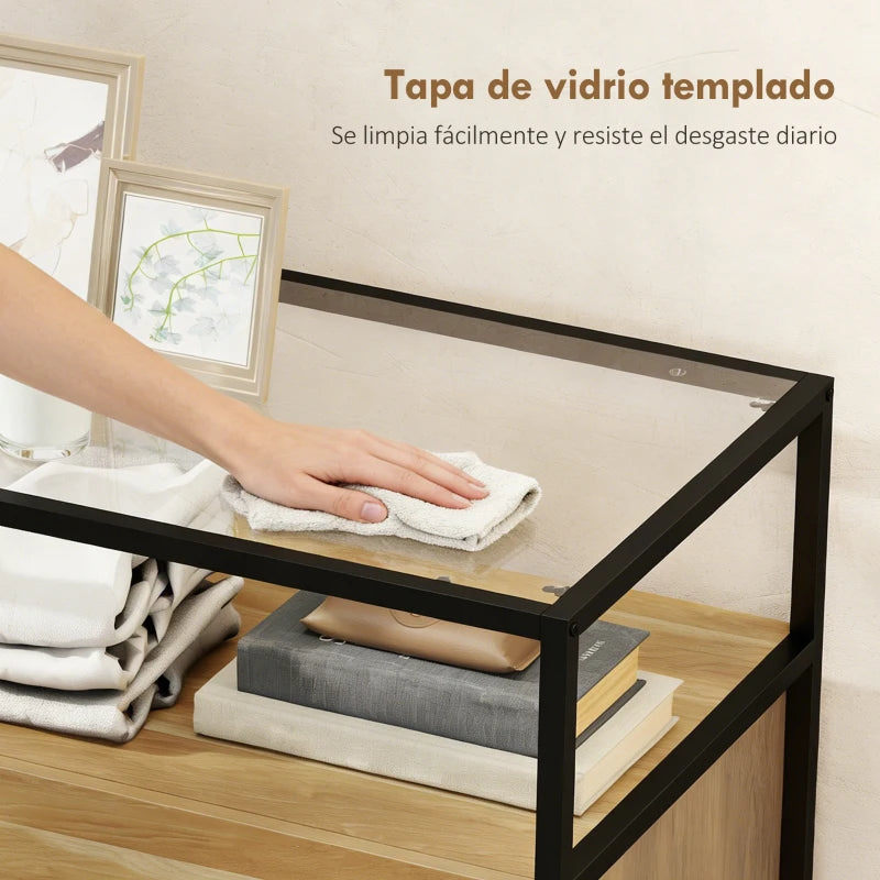 Superficie de vidrio templado de la cómoda Stahl con objetos decorativos