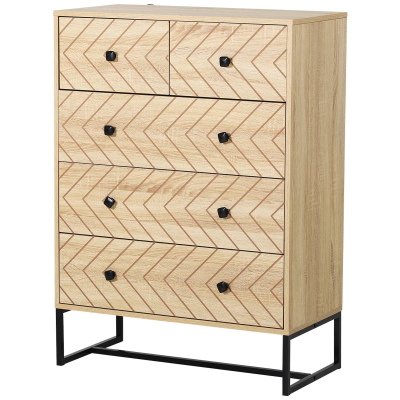 Cómoda alta de 5 cajones en madera natural con patas negras