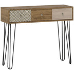 Consola Bohemia de madera natural con tres cajones en un recibidor