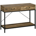 Mesa consola Camden de estilo industrial con tablero efecto madera y estructura de metal negro en un recibidor