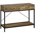 Mesa consola Camden de estilo industrial con tablero efecto madera y estructura de metal negro en un recibidor