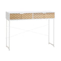 Mesa consola Dover estrecha en blanco y roble con dos cajones en un recibidor moderno