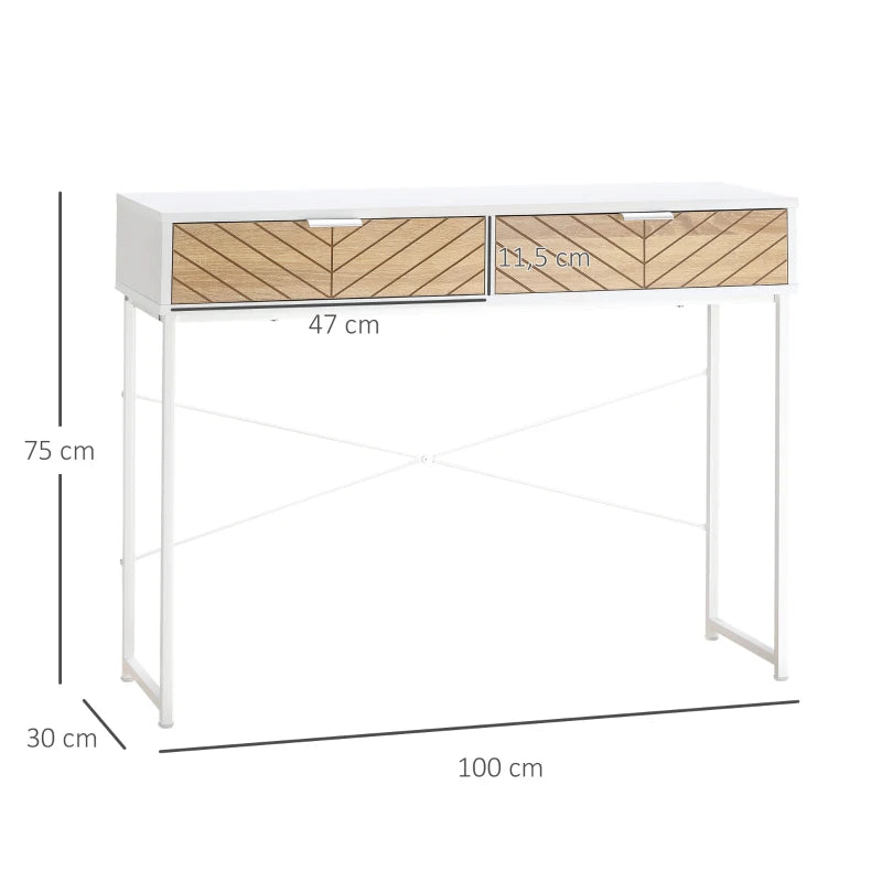 Diagrama de medidas de la mesa consola Dover con dimensiones en centímetros