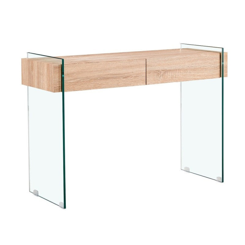 Consola Petalita de cristal templado con dos cajones, vista frontal