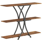 Mesa consola Reinhardt de estilo industrial con tablero efecto madera rústica y marco de metal negro en un recibidor