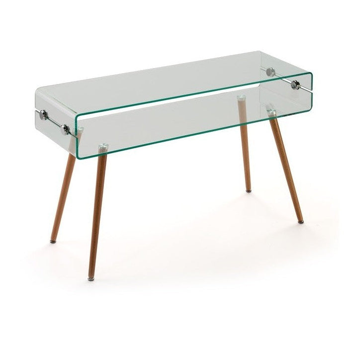 Consola Ulexita de cristal curvado con patas de haya, vista frontal
