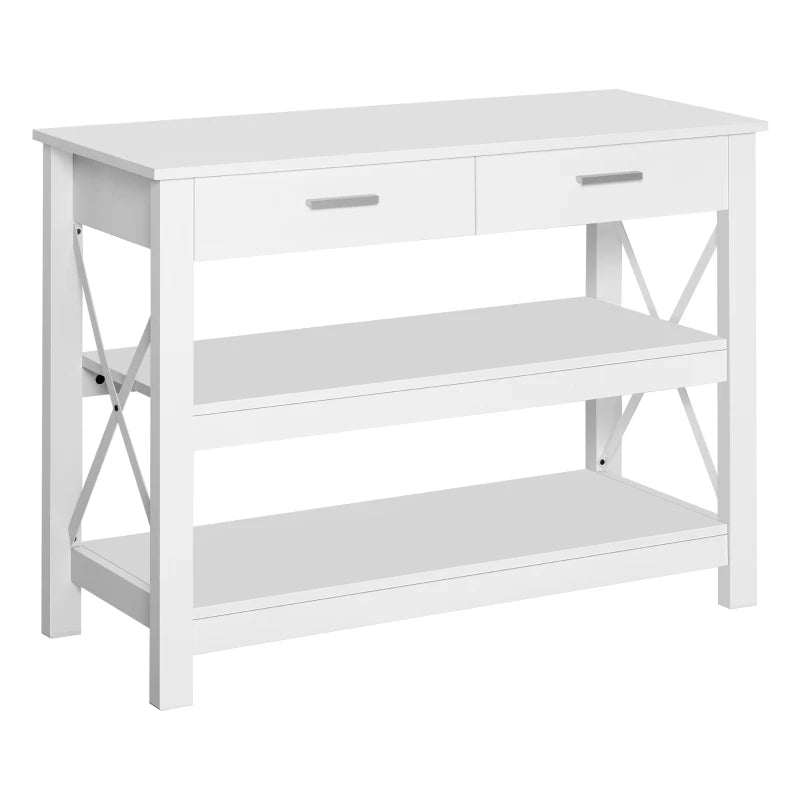Consola Vaasa blanca de 105 cm con dos cajones y estantes inferiores