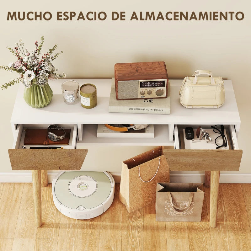 Compartimento abierto de la consola Vega con objetos decorativos