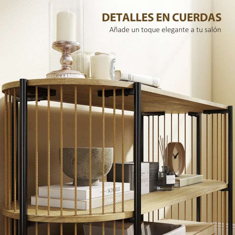 Detalle de los laterales de cuerda de papel trenzada a mano de la mesa consola Willow