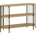 Mesa consola Willow de estilo bohemio en madera natural con laterales de cuerda de papel en un recibidor