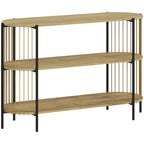 Mesa consola Willow de estilo bohemio en madera natural con laterales de cuerda de papel en un recibidor