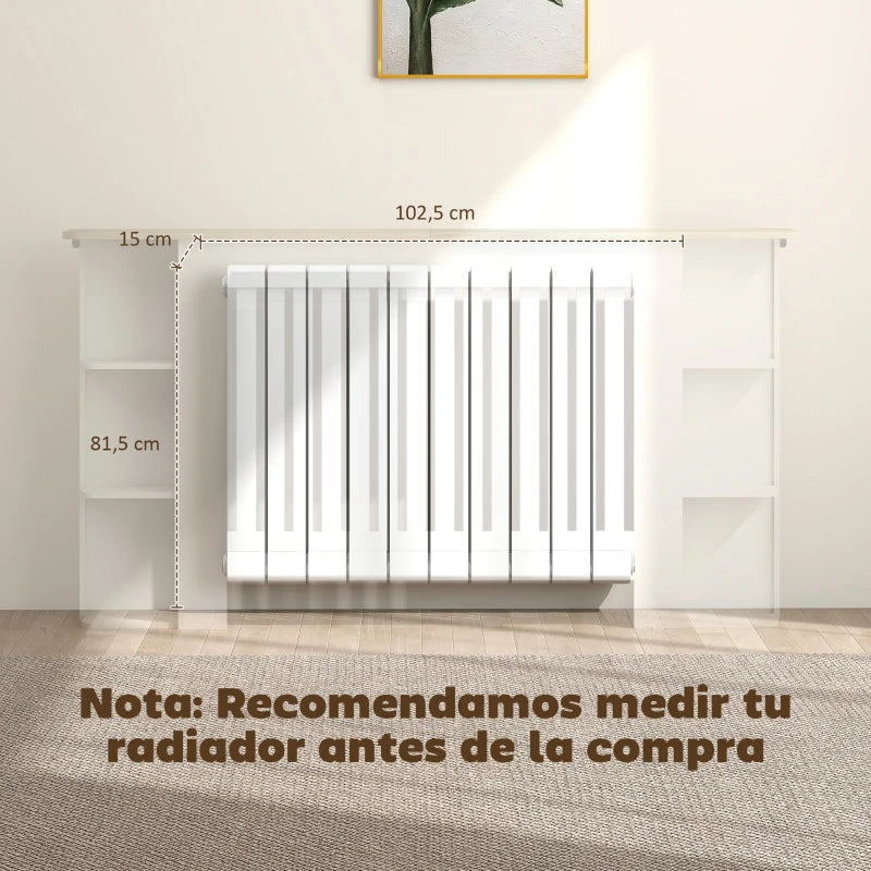 Encimera superior del cubre radiador decorada con plantas y velas
