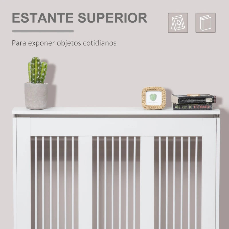 Encimera superior del cubre radiador con plantas, libros y fotos