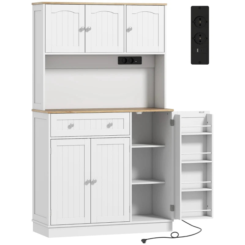 Despensa alta Beaune blanca de estilo rústico con puertas arqueadas en una cocina