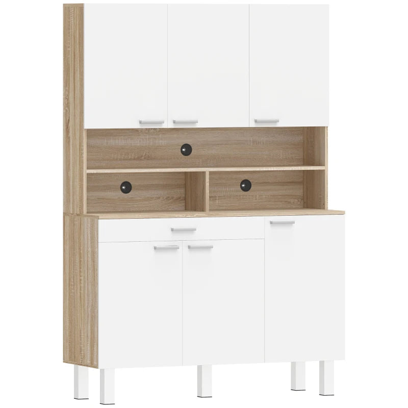 Despensa alta Passau blanca y madera de 120 cm en una cocina