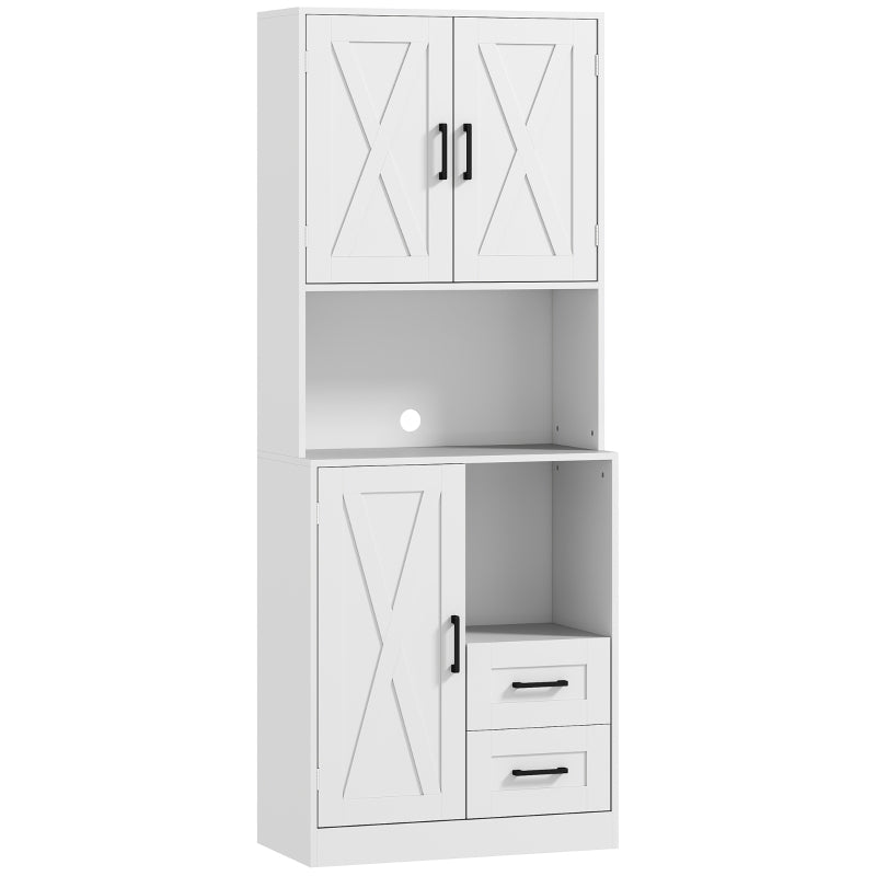 Despensa alta Tenby blanca de estilo rústico con puertas tipo granero en una cocina