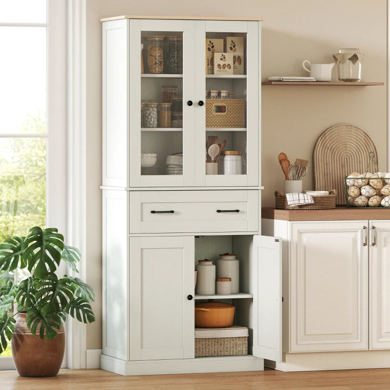 Despensa alta de cocina en crema con puertas de acrílico transparente