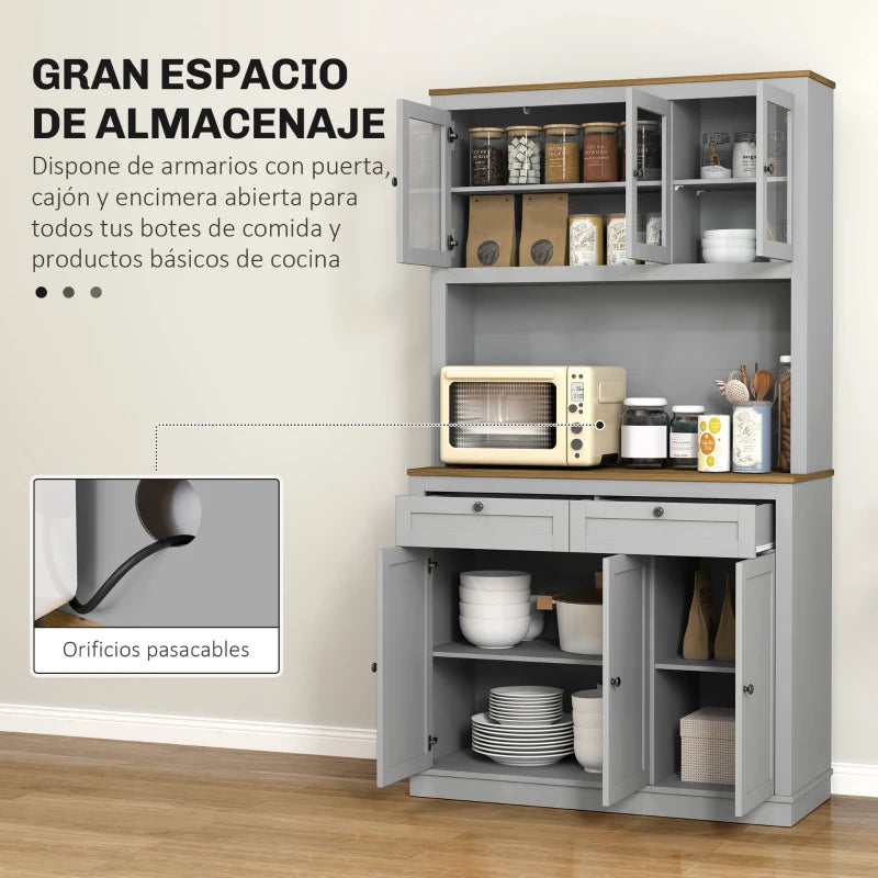 Armarios superiores con puertas de vidrio para platos y alimentos
