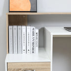 Escritorio con Estantería Ludlow 137 cm Roble y Blanco con 3 Estantes, 2 Cajones y Soporte para Impresora