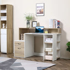 Escritorio con Estantería Ludlow 137 cm Roble y Blanco con 3 Estantes, 2 Cajones y Soporte para Impresora