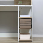 Escritorio con Estantería Ludlow 137 cm Roble y Blanco con 3 Estantes, 2 Cajones y Soporte para Impresora