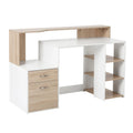 Escritorio con Estantería Ludlow 137 cm Roble y Blanco con 3 Estantes, 2 Cajones y Soporte para Impresora