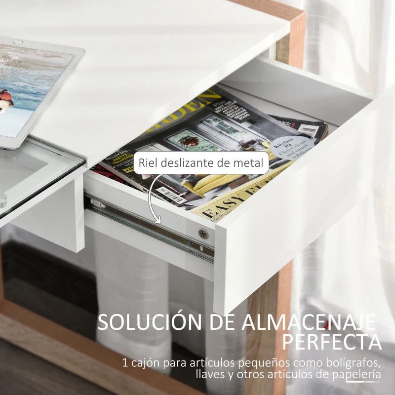 Cajón abierto del escritorio Nairu para guardar material de oficina