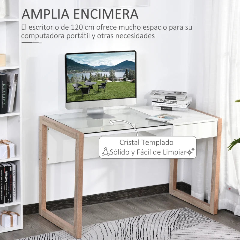 Detalle del tablero de vidrio templado del escritorio Nairu