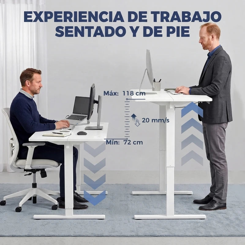 Escritorio Ulm mostrando la altura regulable de 72 a 118 cm