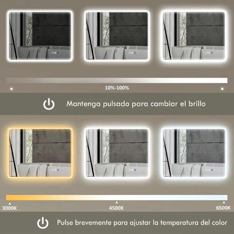 Espejo Argés mostrando los 3 colores de luz LED