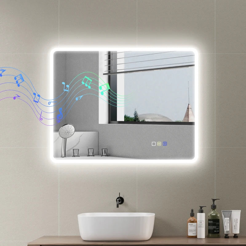 Espejo de baño Argés iluminando un baño moderno y ordenado