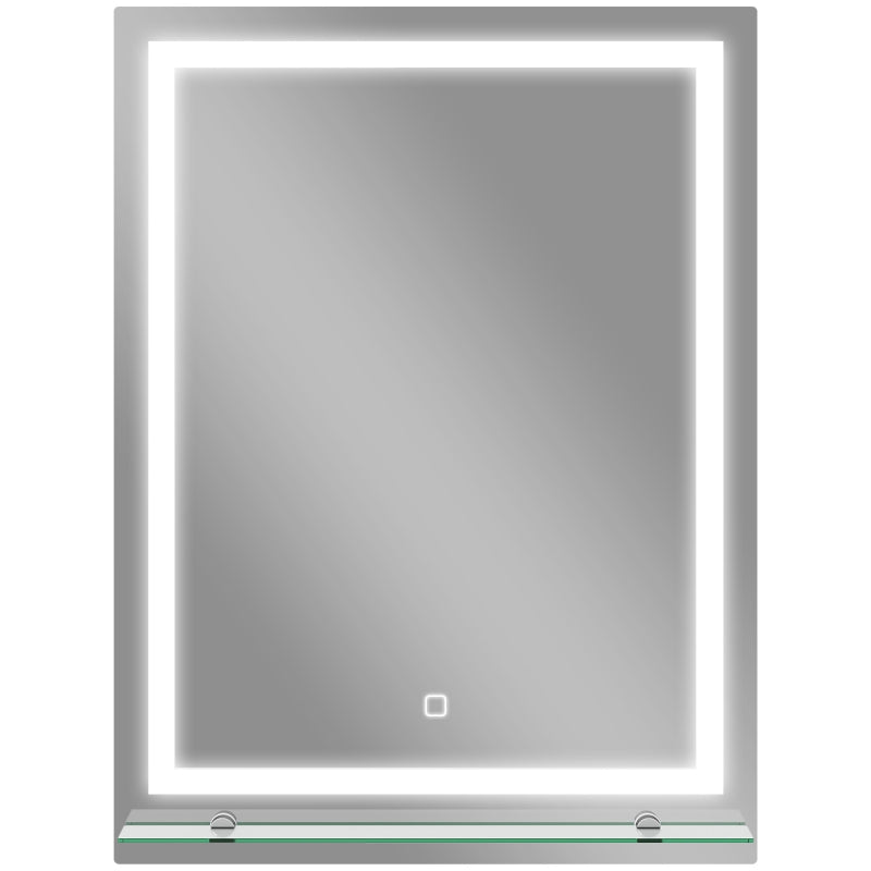 Espejo de baño Gálvez con luz LED y estante de vidrio en un baño moderno