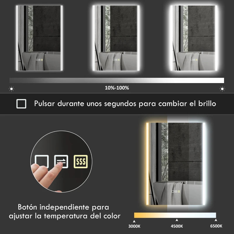 Espejo Orgaz mostrando los 3 colores de luz LED