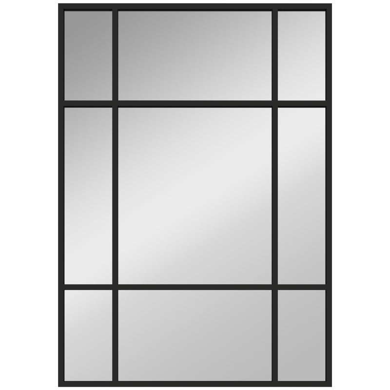 Espejo de pared negro estilo ventana con nueve paneles visto de frente