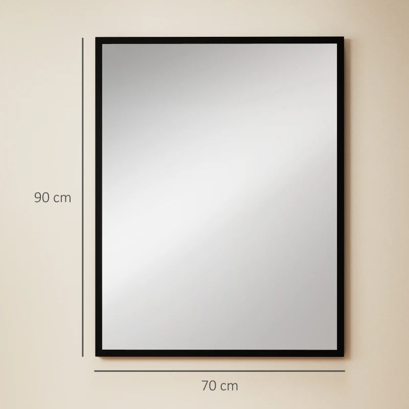 Espejo de Pared Vidar Rectangular 70x90 cm Negro con Marco Fino para Baño Salón y Entrada