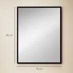 Espejo de Pared Vidar Rectangular 70x90 cm Negro con Marco Fino para Baño Salón y Entrada