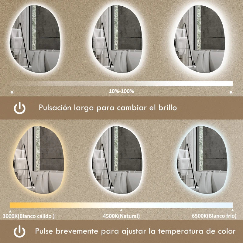 Espejo Pulgar con la luz LED encendida sobre el lavabo