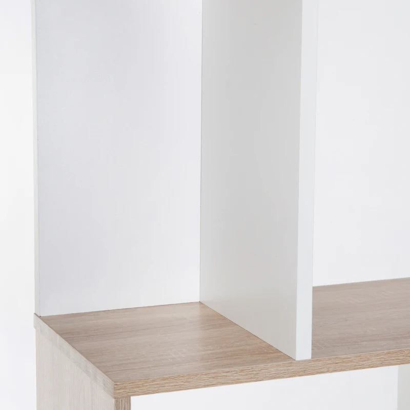 Detalle del acabado en melamina blanca y madera natural de la estantería