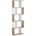 Estantería en forma de S de 184,5 cm en blanco y madera con cinco niveles