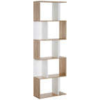 Estantería en forma de S de 184,5 cm en blanco y madera con cinco niveles