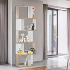 Estantería en forma de S con libros y plantas en un salón moderno