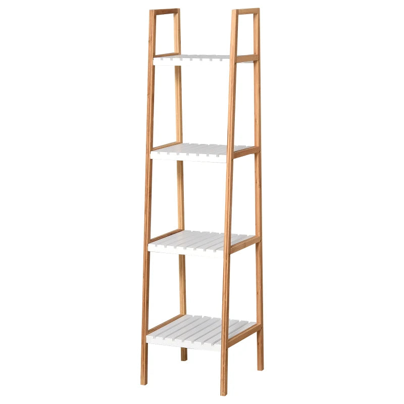 Estantes de madera de pino en tono blanco para colocar enseres