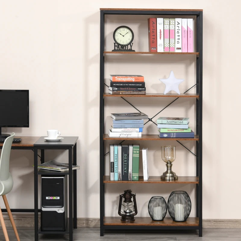 Estantería Cracovia en un salón con libros, plantas y objetos decorativos