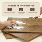 Detalle del acabado en melamina con grano de madera en tono roble