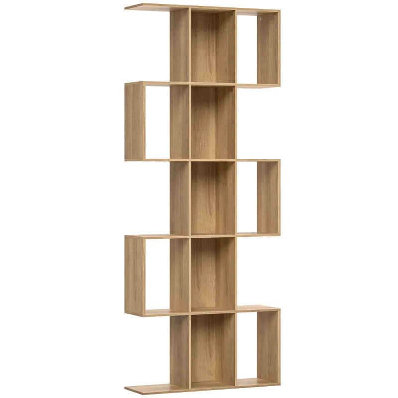 Librería en forma de S de 200 cm en roble con cinco niveles