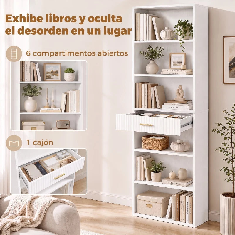 Compartimentos abiertos de dos alturas con libros y cestas