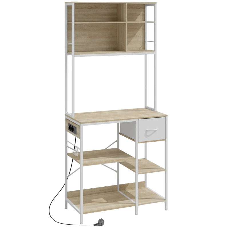 Estantería de cocina en roble y blanco con soporte de microondas